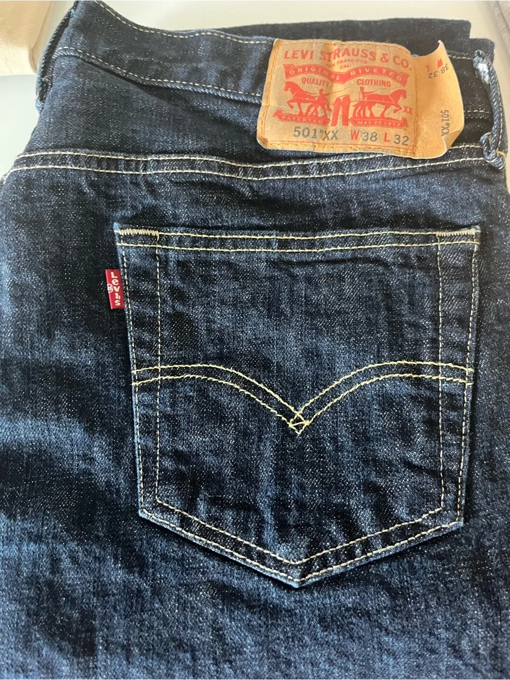 Levi's Men's Straight Dark Blue Denim Jeans Button Fly with Leather Patch